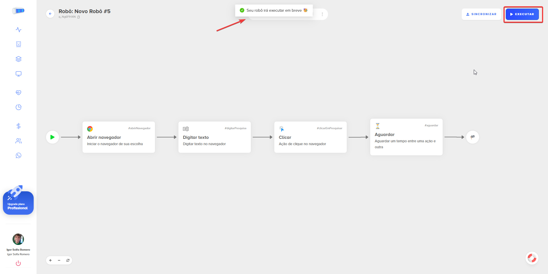 Execução do robô.