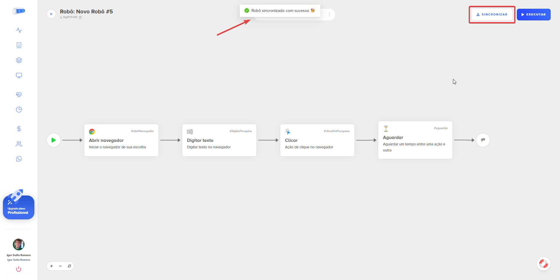 Sincronização do robô.